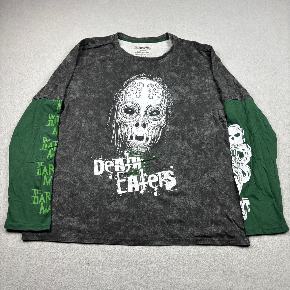 Harry Potter Death Eaters Long Sleeve Shirt Mens XL Gray Green Dark Mark Mask